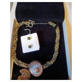 Green Bead Necklace with Fossil Pendant