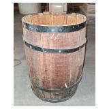 Wooden Barrel with Metal Bands 17in Tall