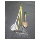 Yard Tools: Shovel, Net, Brush, Rakes