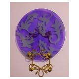 Purple Glass Art Plate With Metal Mount