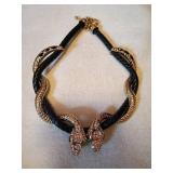 Gold Snake Heads Leather Necklace