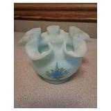 Hand Painted Blue Floral Ruffled Vase
