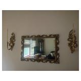 Gold Framed Mirror With 2 Candle Sconces