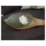 Leaf-Shaped Glass Serving Tray Set