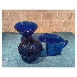 Cobalt Blue Glass Tableware Lot, 4 Pieces