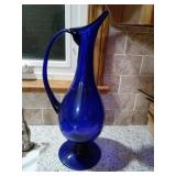 Tall blue pitcher vase