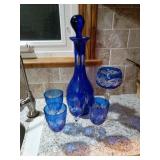 Blue decanter with glasses