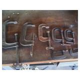 Seven Assorted Steel C-Clamps