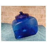 Cobalt Blue Glass Peanut Jar with Lid Embossed
