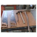 Vintage Handsaws, Sledge, Axe, Pry Bar Lot