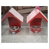 2 Red Painted Wooden Bird Feeders