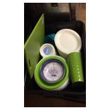 Tub of plastic cups,plates,bowels