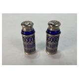 Cobalt Glass and Silver Plate Shaker Set