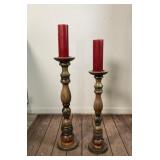 Pair of Large Wooden Candlesticks