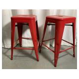 Pair of Red Metal Bar Stools