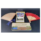 Vintage Japanese Photos in Box and Fans