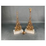 Brass Figural Candlesticks with Marble Bases