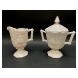 Pink Milk Glass Sugar and Creamer