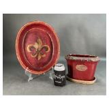 Fleur De Lis Planter and Tray Set