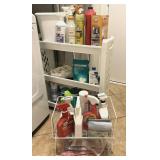 Storage Cart and Basket of Cleaning Supplies
