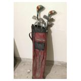 Vintage Golf Clubs in Red Bag