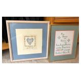 Vintage Signed Floral Art and Crosstitch Sign