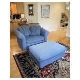 Blue Denim Oversized Chair and Ottoman