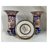 Japanese Imari Style Vases and Chokin Plate
