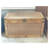Large Wicker Storage Chest with Brass Accents
