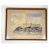 Reese Kennedy Watercolor Fishing Boats Framed