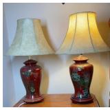 Pair of Tri-Ever Hand Painted Asian Lamps