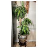 Asian Porcelain Fishbowl Planter with Faux Plant