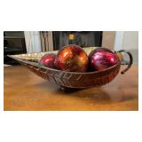 Decorative Glass Spheres in Metal Leaf Bowl