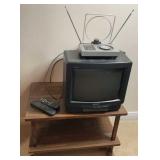 Sony TV with Radio Shack Antenna on Wood Cart
