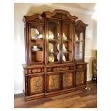 Vintage China Cabinet with Carved Asian Panels