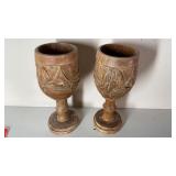 Vintage Wood Carved Tiki Goblets