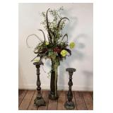 Metal Floor Vase and Candlesticks
