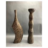 Tall Wooden Vase and Candlestick