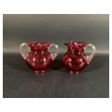 LG Wright Cranberry Thumbprint Sugar and Creamer