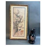 Asian Artwork and Vase with Stand