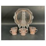 Pink Depression Glass Tray Creamer/Sugar Set