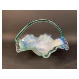 Opalescent Art Glass Basket with Cobalt Edge