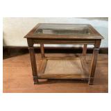 Tiered Wood Side Table with Glass Insert Top