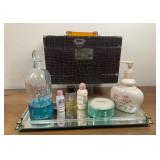 Vintage Train Case, Mirrored Tray and Contents