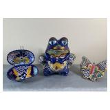 Mexican Pottery Frog, Butterfly and Bowls
