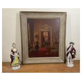 Vintage Victorian Figurines and Framed Art Print