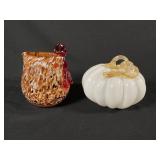 Art Glass Pumpkin & Lenox Rooster Vase