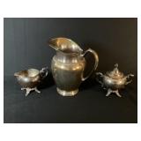 Silver Plate Pitcher with Creamer and Sugar