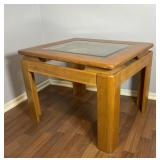 Vintage Wood Side Table with Glass Top