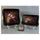 Asian Cork Diorama and Black Lacquer Trays